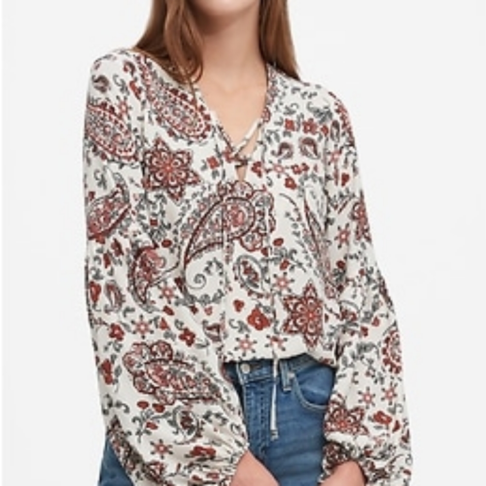 Banana Republic Floral Paisley Print Lace Up Women's Top Size Large